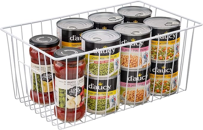 16Lx12W inch Wider Freezer Storage Organizer Baskets Container, Deep Metal Wire Chest Upright Refrigerator Divider Bins with Built-in Handles for Cabinet, Pantry, Closet, Kitchen(3)