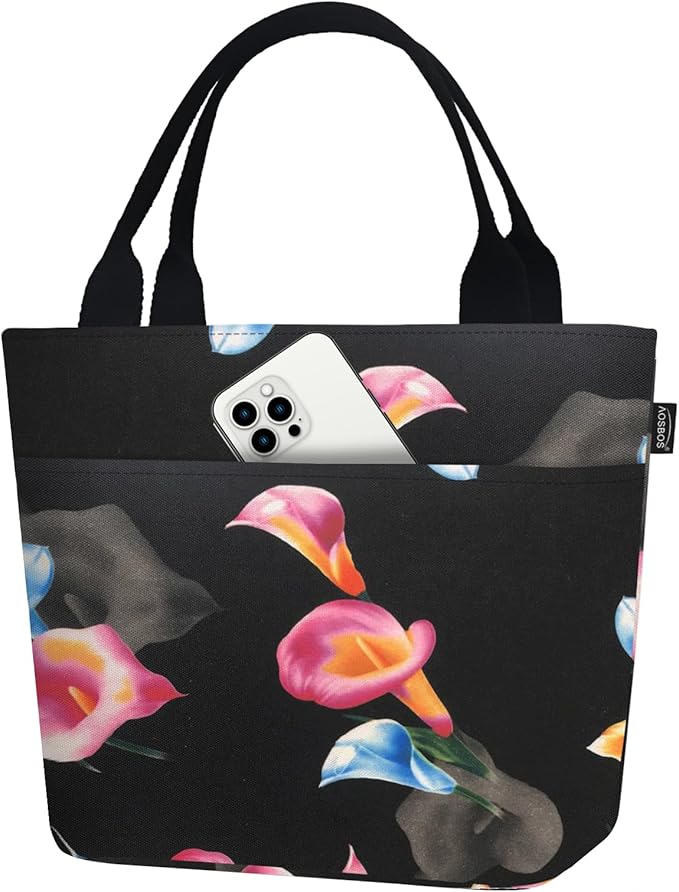 Aosbos Lunch Tote Bag, Insulated Lunch Box for Women, Leakproof Lunch Cooler Purse for Work, Calla Lily
