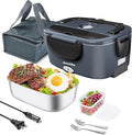 Electric Lunch Box for Adults, 80W Heated Lunch Box, 1.5L Stainless Steel Container | 12V/24V (Car/Truck) & 110V (Office/Home) | with Fork&Spoon and Insulated Carry Bag