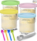 Creami Pints and Lids for Ninja - 4 Pack 24 oz Deluxe 11-in-1 Creamy Icecream Containers Cups Jars Tubs Canisters Set, Smoothie Pot Compatible with NC501 NC500 Series Creamer Ice Cream Maker Machine
