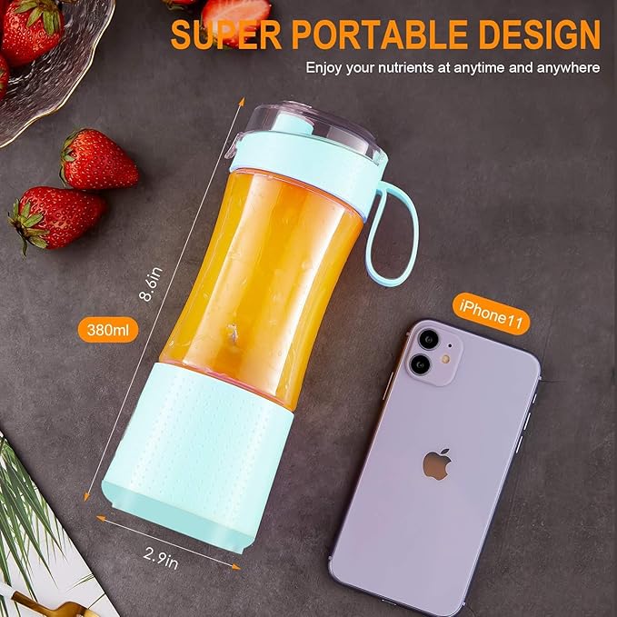 Vaeqozva Portable Blender USB Rechargeable Personal Mixer Fruit Mini Blender for Smoothie, Fruit Juice, Protein Shake, Milk Shakes Blue