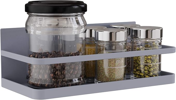 Magnetic Spice Rack Organizer Single Tier Refrigerator Spice Storage Shelf, Easy to Install The Side of The Refrigerator Can Hold spices (Gray 1)
