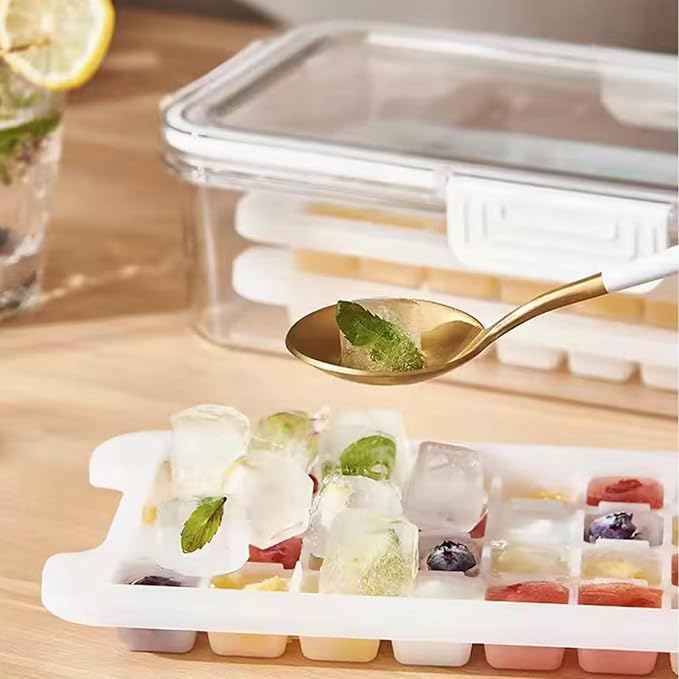 Ice Trays for Freezer with Lid and Bin,Plastic Ice Bin Container for Freezer,3 Pack Crushed Ice Cube Trays with Lids and Bin,Ice Container with Locking Lid,BPA Free,Easy to Remove