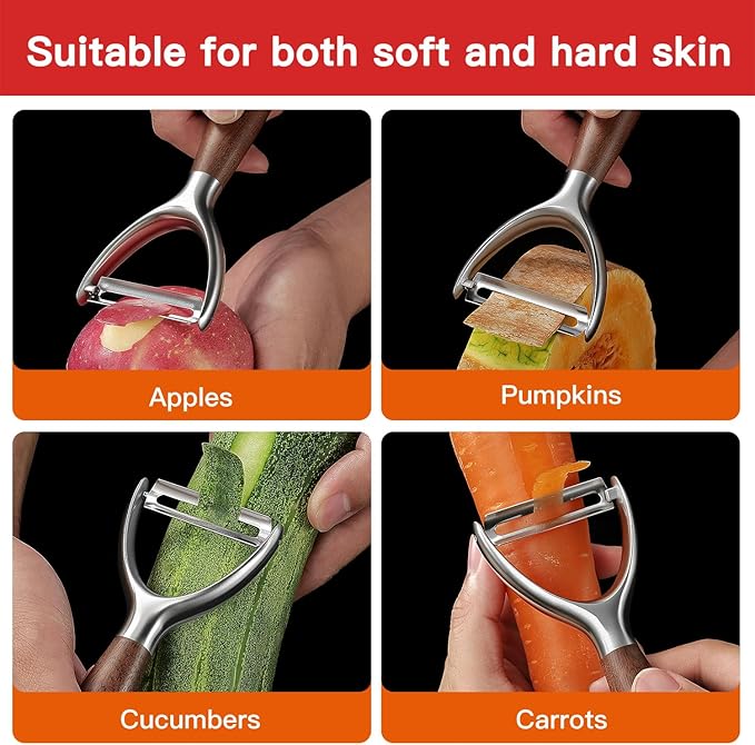 JUSEEPO Premium Vegetable Peeler, Y Type Swivel 304 Stainless Steel Blade Comfortable Solid Wood Handle, Practical gifts for the home kitchen mom grandma for Veggie, Fruit, Potato(Hard Maple)