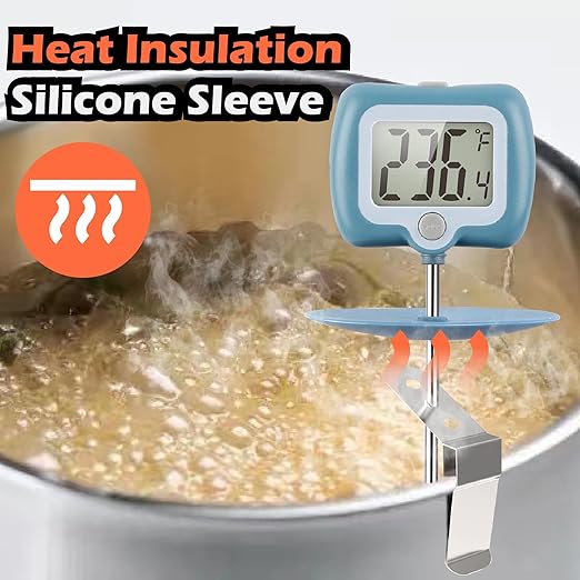 Digital Candy Thermometer with Adjustable Display, 304 Stainless Steel Probe, -58°F~572°F, Blue Body, Includes 2 Pot Clips & Heat-Insulating Pad for Sugar Syrup, Jam, Chocolate, Frying Oil
