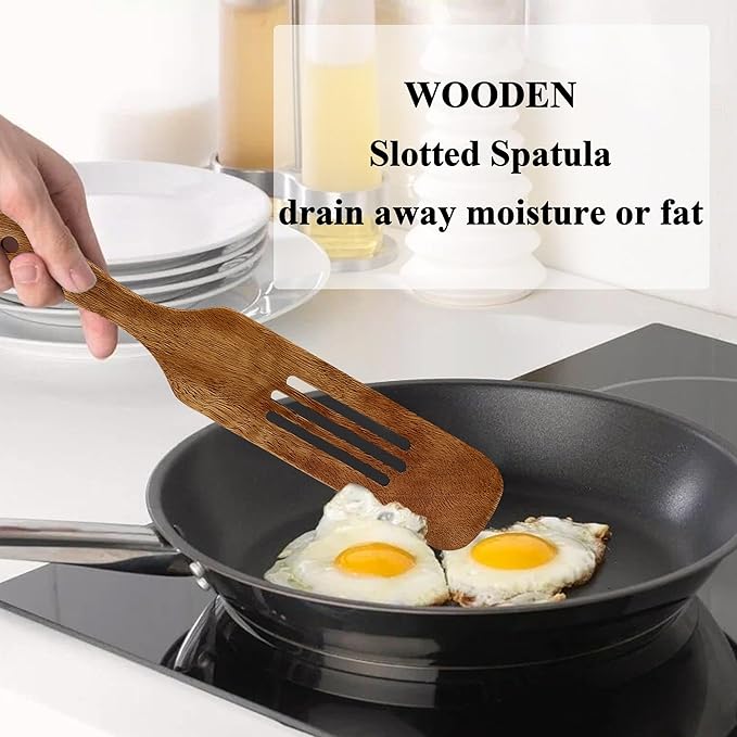 Wooden Spatula, Heat Resistant Cooking Wood Spatulas Spurtles for Non Stick Cookware Kitchen Use, Handmade Non Toxic Teak Wooden Cooking Utensil Spurtle Set for Cast Iron Baking Flipping, 4 Piece