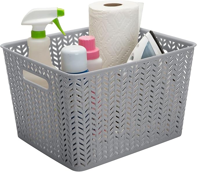 Simplify Large Herringbone Storage Bin, Grey (25175-GREY)