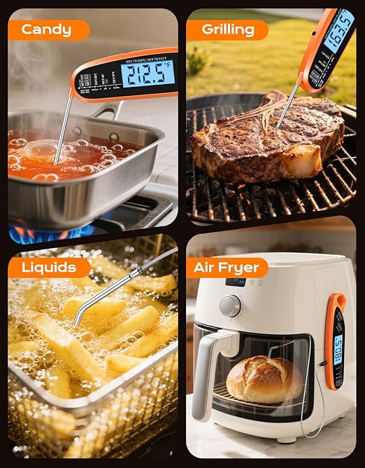 Digital Meat Thermometer for Cooking & Grilling with Dual Probe, Large Backlit & Calibration, Kitchen Food Thermometer for Candy, Oven, Grill, BBQ, Smoker, Oil Fry Instant Read Thermometers