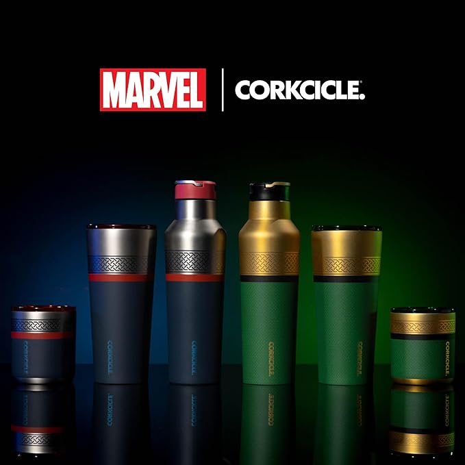 Corkcicle Marvel Sport Canteen - Triple-Insulated Stainless Steel Water Bottle - Straw Cap & Folding Metal Handle - Summer Drinkware Gift - Keeps Drinks Ice Cold - Loki - 20 oz