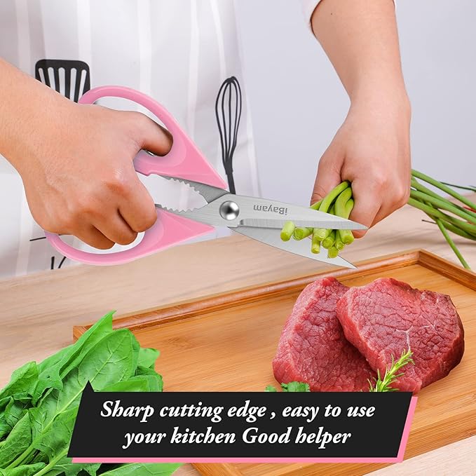 Gifts for Women, Mom, Wife, Her - Couple, Happy Birthday, Wedding Gifts, Christmas Day, Housewarming Gifts, iBayam Kitchen Scissors Heavy Duty Meat Poultry Shears Dishwasher Safe, Pink Stuff