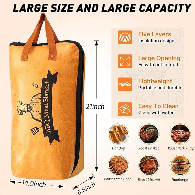 BBQ Blanket for Resting Meat,Insulated Smoker Meat Resting Blanket,Reusable Smoker Grilling Meat Insulated Resting Bag with Wide Mouth,BBQ Accessories for Large Brisket/Beef/Pork Shoulders