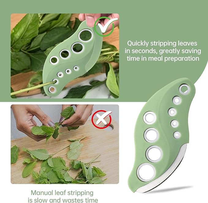 2 Pack Herb Stripper 9 Holes with Herb Cutter, Stainless Steel Herbs Leaf Stripping Tool, Herb Stripper Cutter Tool, Herb Leaf Peeler for Collard Greens Thyme Basil Rosemary Stripper, Dishwasher Safe