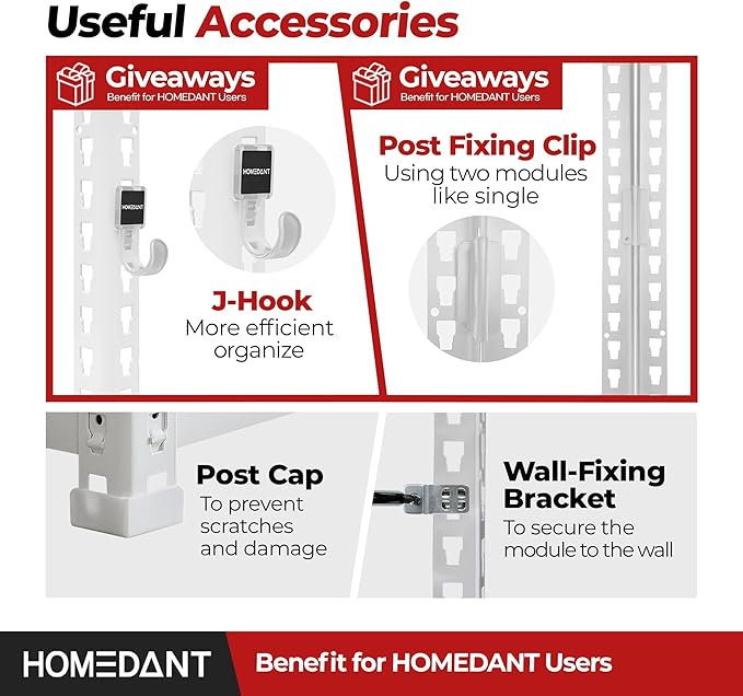 HOMEDANT White 5 Tier Laminated Boltless Heavy Duty Garage Storage Adjustable Wide Size Metal Shelving Unit Utility Rack Shelves Organization Shelf Shed Warehouse 47.7" W x 18.2" D x 71.3" H 4Pack