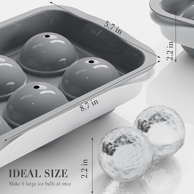 Whiskey Ice Ball Maker, [Fill without Funnel & Easy Release] 2.2'' Round Large Iced Cube Trays with Cover, Reusable Sphere Silicone Ices Tray with Lids for Bourbon, Gift for Brandy Lover