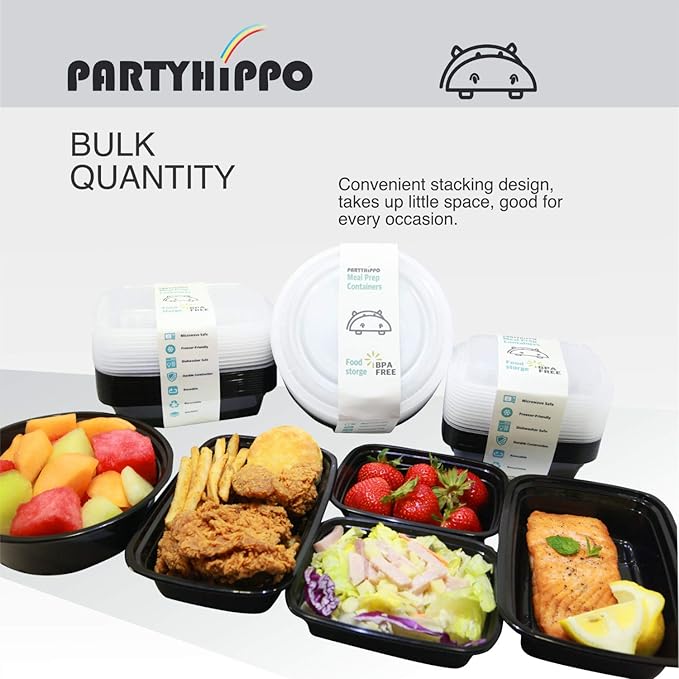 PARTYHIPPO Small Meal Prep Containers Single Lids, 12 OZ 12-pack, Food Storage Bento BPA Free | Stackable | Reusable Lunch Boxes, Microwave/Dishwasher, Freezer Safe,Portion Control