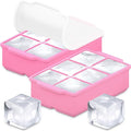KitchFort Large Silicone Ice Cube Tray (2-Pack), Easy Release 2" Big Ice Cubes - Cocktail, Whiskey Ice Cubes Mold - Ice Trays for Freezer with Lid - Stackable Silicone Ice Tray - Pink