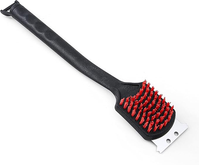 Kingsford Grill Cleaning Brush and Scraper with Nylon Bristles, Bottle Opener, and Rubber Handle - Heavy Duty BBQ Grill Scrubber for Outdoor Grill Cleaner, Barbecue Brush, 17 Inch