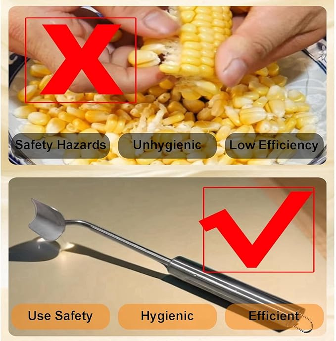 Long Handle Widen Shovel Surface Stainless Steel Corn Cutter with Hook,Corn Cob Stripper Tool,Corn Peeler for Corn on the Cob,Corn on the Cob Remover,Corn Stripper - Silver