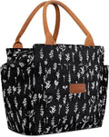 Joymee Lunch Bag Women Insulated Lunch Box Reusable Leakproof Large Cooler Tote for Womens Mens Adults with Bottle Holder and Side Pockets for Work Office Picnic - White Little Flowers