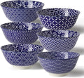 Ceramic Cereal Bowls, 23 Oz Blue and White Bowls, Porcelain Soup Bowl Set for Salad, Dessert, Pasta, Ice Cream,Set of 6