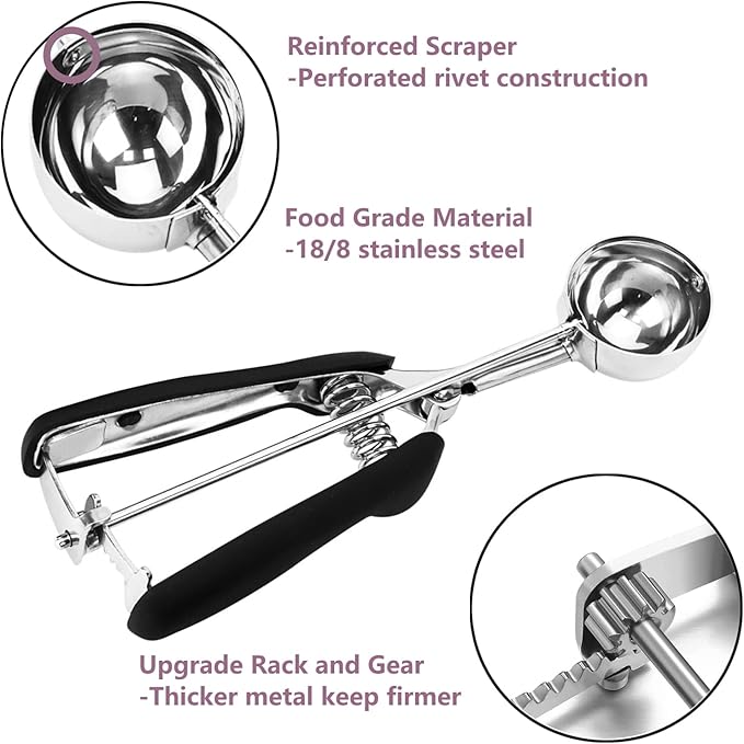 Cookie Scoop, 18/8 Stainless Steel Cookie Scooper, Cookie Scoops for Baking, 1 Tbsp/ 15 ml / 0.5 oz Cookie Dough Scoop, Ice Cream Scooper with Trigger Release, Cookie Scooper for Baking
