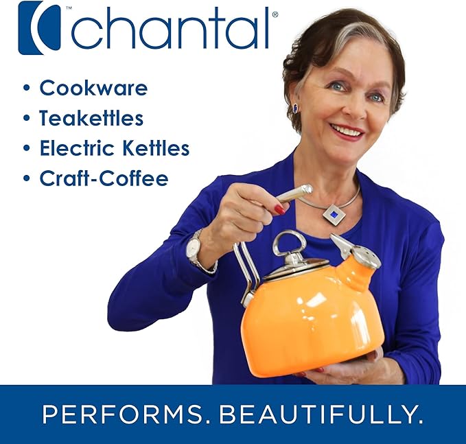 Chantal Tea Kettle, Vintage Series, Enamel on Steel, Whistling (White Splatter on Blue)