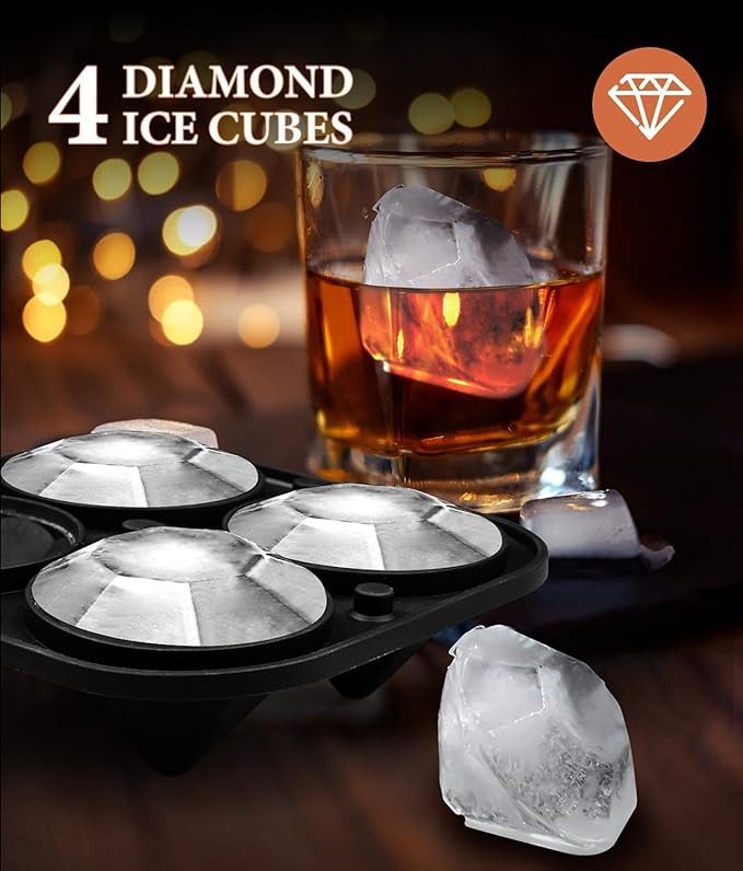Dclobtop Ice Cube Trays, Silicone Ice Cube Molds for Freezer with Lid (Set of 3), 6 Ball Ice Cube Tray, 4 Diamond & 21-Ice Trays, Reusable Whiskey Ice Mold, DIY, BPA Free, Freezer