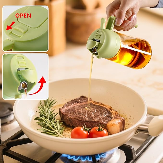 2PCS Oil Sprayer for Cooking, 470ml 2 In 1 Glass Olive Oil Sprayr & pourer for Kitchen, Air Fryer, Cooking, Salad, BBQ (Green,White)