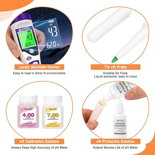 Food pH Meter, Digital pH Meter for Food Fermentation Canning Cooking, Smart Sourdough pH Tester for Bread Cheese Sauces, Measure pH in Water, Brewing, Meat, Sausages, Pickles, Sushi Rice
