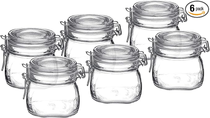 Bormioli Rocco Fido Clear Glass Jar with 85 mm Gasket,0.5 Liter (Pack of 6) (6 Items)