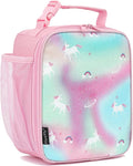 FlowFly Kids Lunch box Insulated Soft Bag Mini Cooler Back to School Thermal Meal Tote Kit for Girls, Boys, Glitter-Unicorn