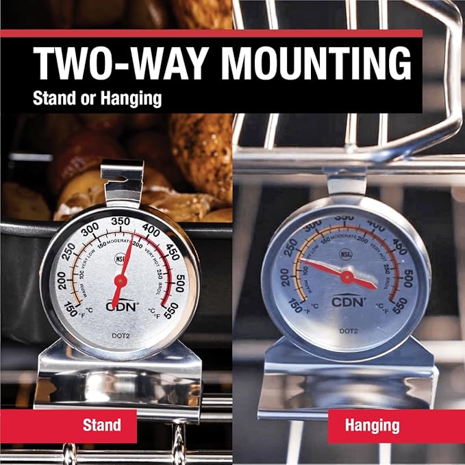CDN Oven Thermometer ProAccurate®, Easy-to-Read 2"" Dial, Stainless Steel Housing, Temperature Zones, Stand or Hang, Monitor Oven Temperatures, NSF Certified - DOT2