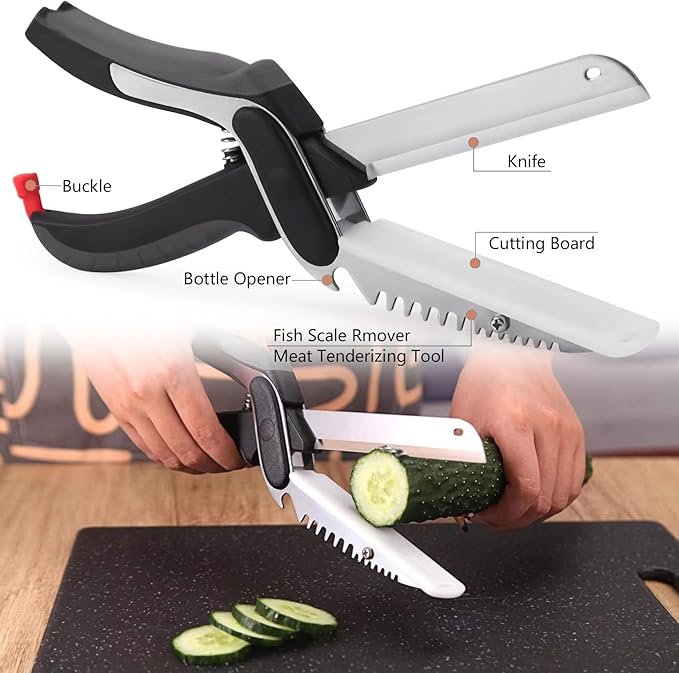 Vegetable Scissors Slicer Cutter,Quick Release/Install Kitchen Shears Cutting Board Knife Combo for Veggie,Carrots,cucumbers,potatoes,Barbecue Dishwasher Safe (Black)