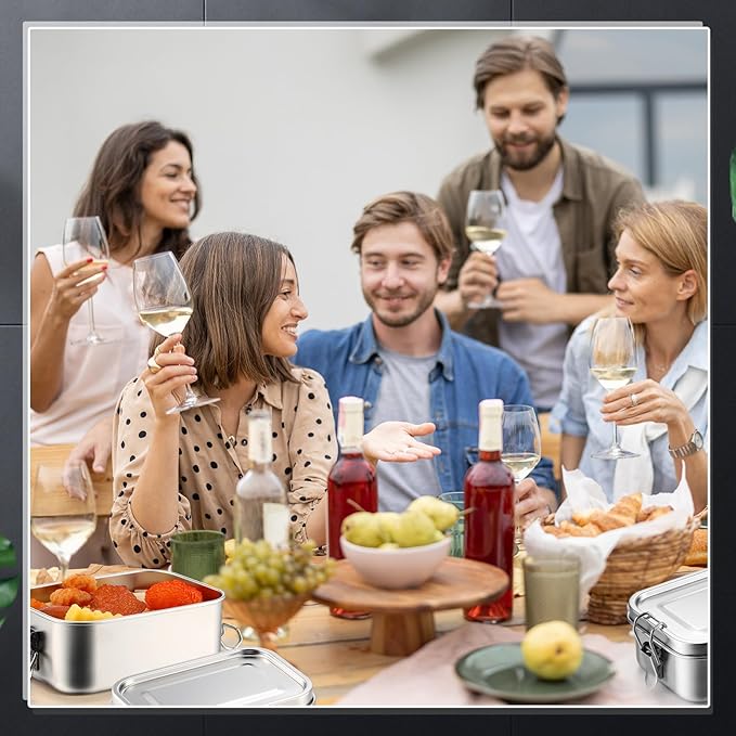Umigy 8 Pcs Stainless Steel Food Containers 550ml Metal Bento Lunch Box Stainless Steel Food Storage Containers, Lockable Clips to Leak Proof, Reusable Dishwasher Snack Boxes for Work