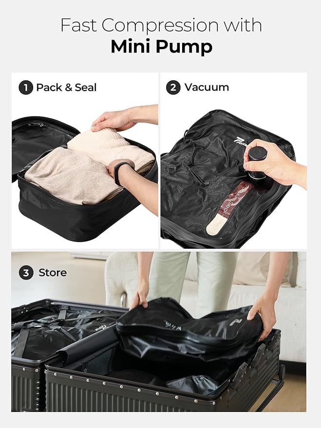 Vacuum Bags for Travel, 180° Open Zipper, IP67 Waterproof, Reusable Space Saver Compression Bags for Backpack, Suitcase, Home Storage(1 Pack, No Pump)
