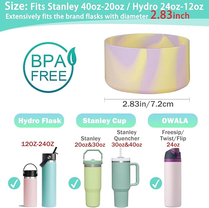 WK IEASON Protective Silicone Base Boot 12oz-24oz for Hydro Flask Wide Mouth/Standard Mouth, Anti-Slip Silicone Cover Bumper Compatible with Stanley Tumbler 40oz 30oz 20oz-2.83inch Bottom Diameter