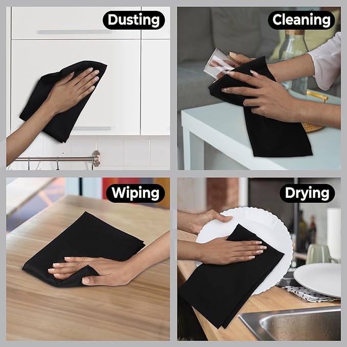 Urban Villa Kitchen Towels, Premium Quality,Solid Satin Weave 100% Cotton Dish Towels, Ultra Soft (Size: 20X30 Inch), Black Highly Absorbent Bar Towel & Tea Towel(Set of 3) - Halloween