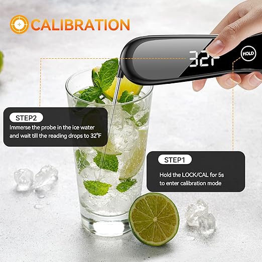 Digital Meat Thermometer 180° Rotate Temp Probe 1 Sec Instant Read Thermometer for Cooking IP67 LED Screen Waterproof Thermometer for Kitchen, BBQ, Fry, Grill, Candy