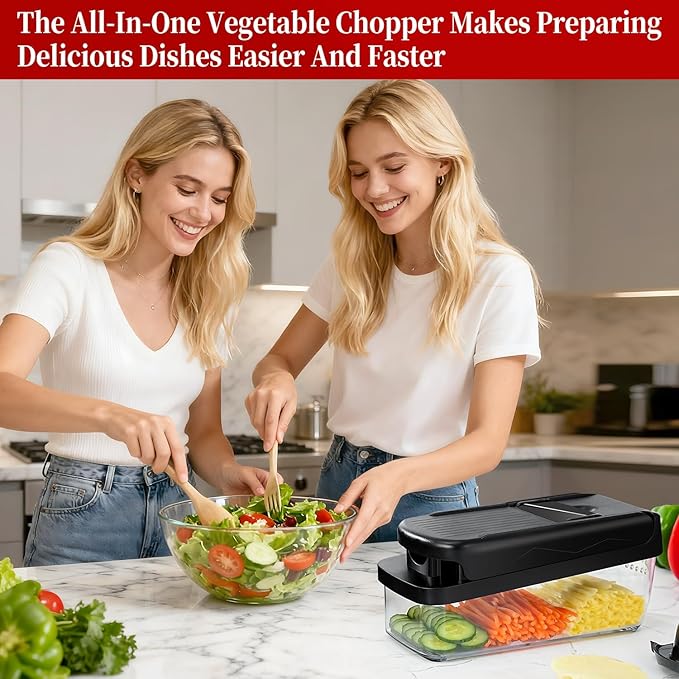 Vegetable Chopper Slicer Food Chopper with Container Veggie Dicer Cutter Salad Chopper Mandoline Slicer Cheese Grater Includes Hand Guards and Gloves & Kitchen Gadgets