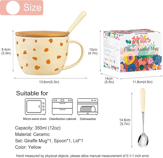 Giraffe Mug Cute Coffee Mug with 3D Animal Inside Ceramic Tea Cup with Lid Spoon Cool Animal Stuff Unique Friendship Birthday Gifts for Women Men Friend Coworkers Sister Kids Giraffe Christmas Gifts