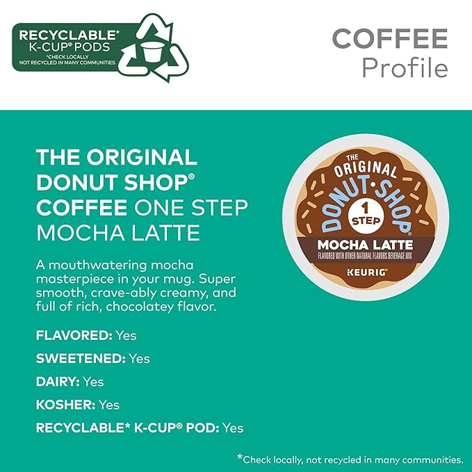 The Original Donut Shop Mocha One-Step Latte, Single Serve Coffee K-Cup Pod, Flavored Coffee, 20 Count (Pack of 2)