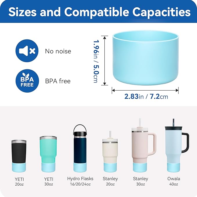 2 Pack Silicone Boot | Compatible with Hydro Flask, Owala, Yeti, Stanley & More | Fits 2.75-2.85" Bottom Bottles/Tumblers (12-40oz) | Anti-Slip | BPA-Free | Scratch & Noise Resistant