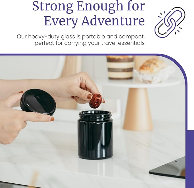 Infinity Jars Tall Black Large Ultraviolet Glass Jar 250 ML (8.3 fl oz) Pack 5 Airtight Smell Proof Container,Refillable Jar For Long Term Storage Coffee,Spices,Dried Goods,Tea,Glass Jar For Kitchen