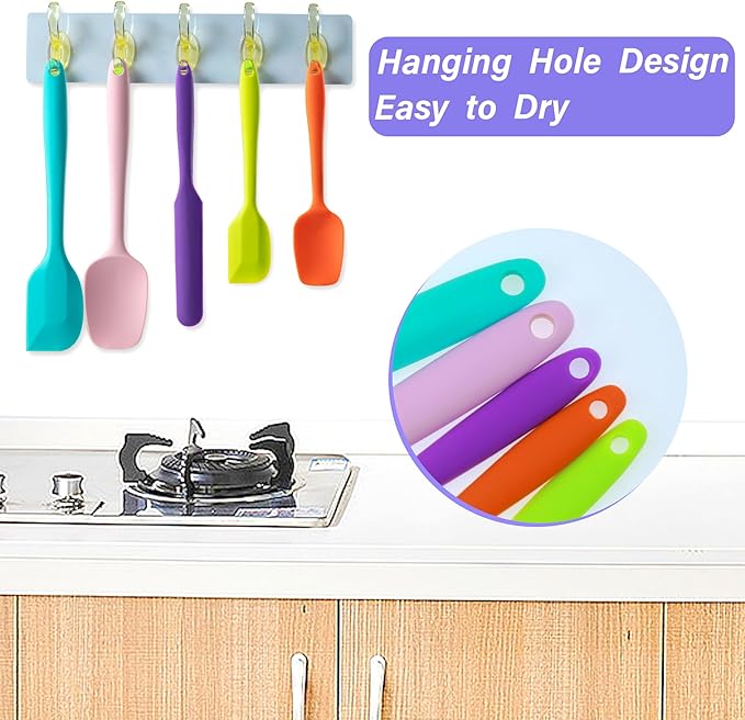 Silicone Spatula Set, 5 Piece Food Grade Rubber Spatulas for Baking, Cooking, and Mixing High Heat Resistant Non Stick Dishwasher Safe BPA-Free (Two colors - Green)
