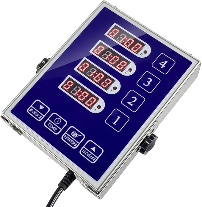 Precision Kitchen Timers for Cooking – 4 Channel Commercial Kitchen Timer Restaurant Kitchen Supplies – Stainless Steel Digital LED Chef Cooking Timer – Reminder Function, Loud Alarm, Blue
