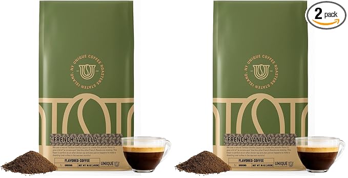 Gourmet French Vanilla Flavored Ground Coffee, 1 LB (16 oz) bag, Medium Roast, 100% Arabica Premium Quality Flavor (Pack of 2)