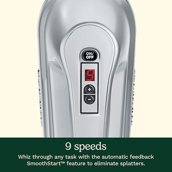 Cuisinart Power Advantage PLUS 9-Speed Hand Mixer, 220W-Motor Hand Blender Electric Mixer with 9 Speed Settings, XL Dishwasher-Safe Beaters, 3 Low Mixing Speeds, Storage Case, HM-90BCS, Brushed Chrome