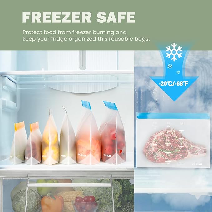 Dishwasher Safe Reusable Storage Bags Stand Up - BPA Free Reusable Sandwich Bags - Leakproof Gallon Freezer Bags, Silicone Food Storage Bags - Multicolor 3 Gallon + 3 Sandwich + 3 Snack Bags