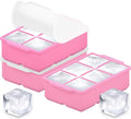 KitchFort Large Silicone Ice Cube Tray (3-Pack), Easy Release 2" Big Ice Cubes - Cocktail, Whiskey Ice Cubes Mold - Ice Trays for Freezer with Lid - Stackable Silicone Ice Tray - Pink