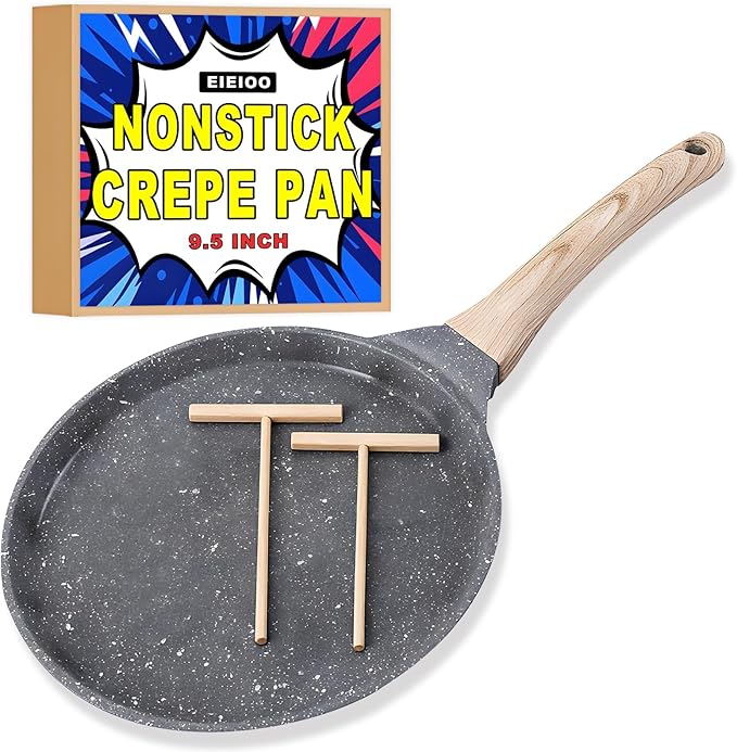 Crepe Pan, 9.5 Inch Griddle Pan, Nonstick Flat Skillet Dosa Tawa Comales Para Tortillas Pancake Pans, Nonstick Crepe Pans for All Stoves (9.5 Inch)